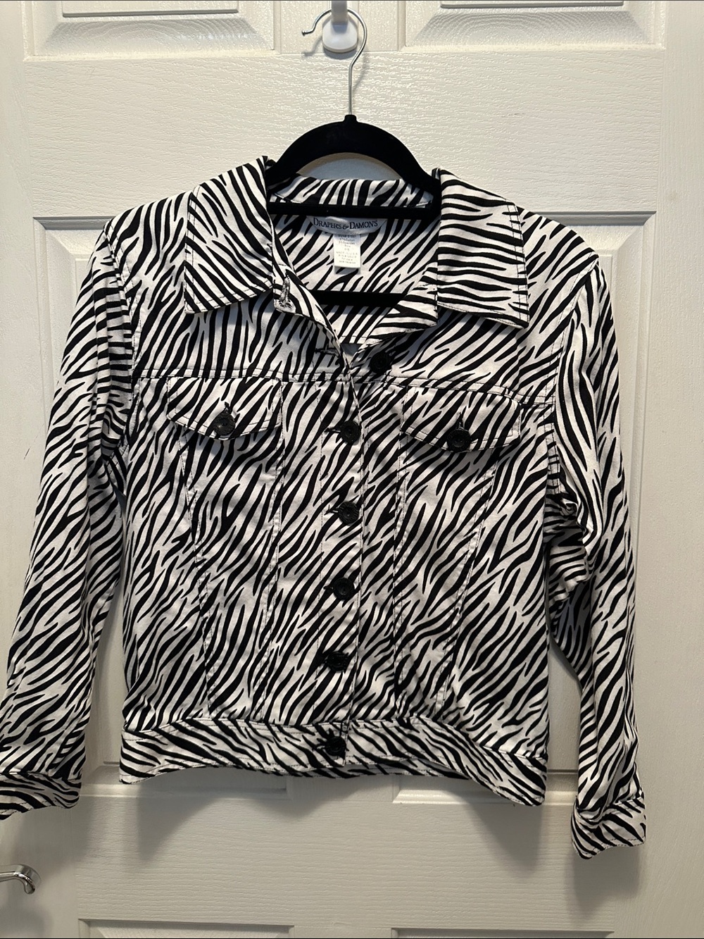 Women’s Zebra-Print Button-Down Shirt Jacket - Black & White 97% Cotton PS
